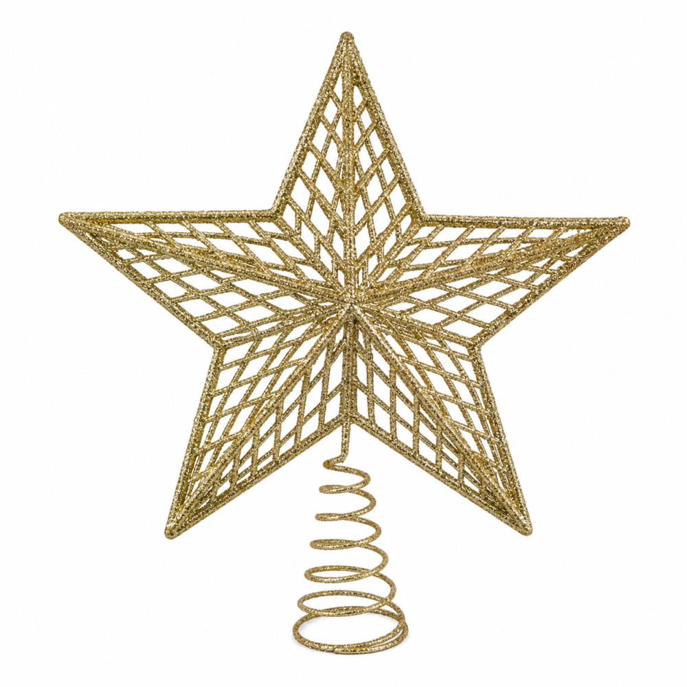 Sparkling Gold Glitter Lattice Christmas Tree Topper Star