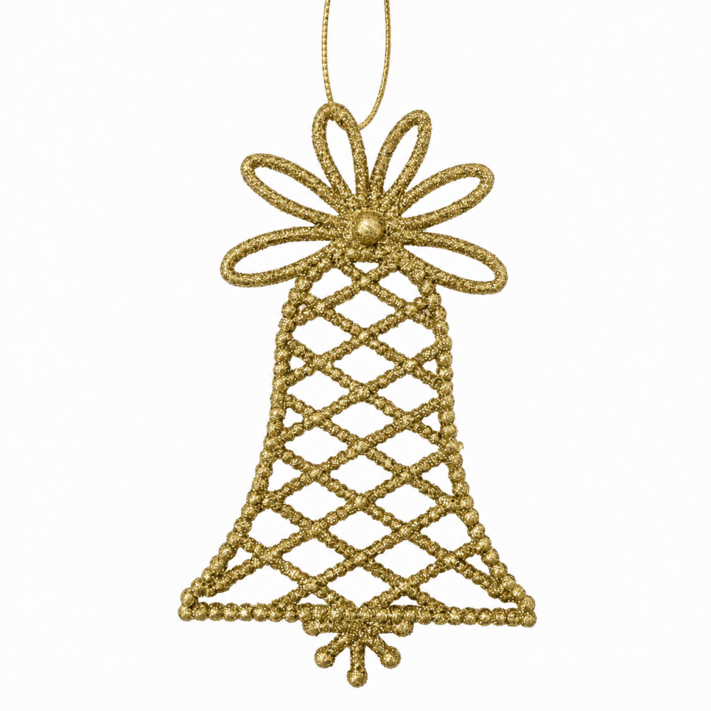 Sparkling Gold Glitter Lattice Bell Christmas Tree Ornament