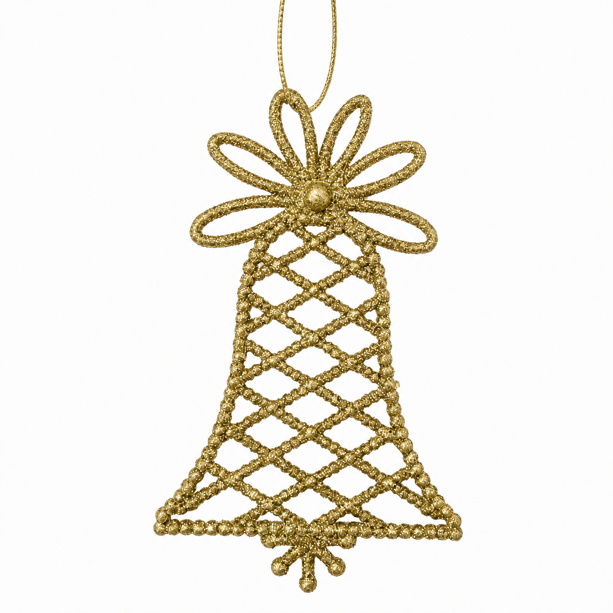 Sparkling Gold Glitter Lattice Bell Christmas Tree Ornament