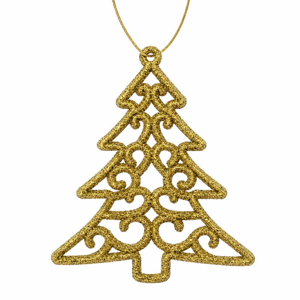 Sparkling Gold Glitter Filigree Christmas Tree Ornament