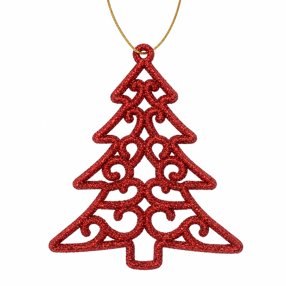 Sparkling Vibrant Red Glitter Filigree Christmas Tree Ornament