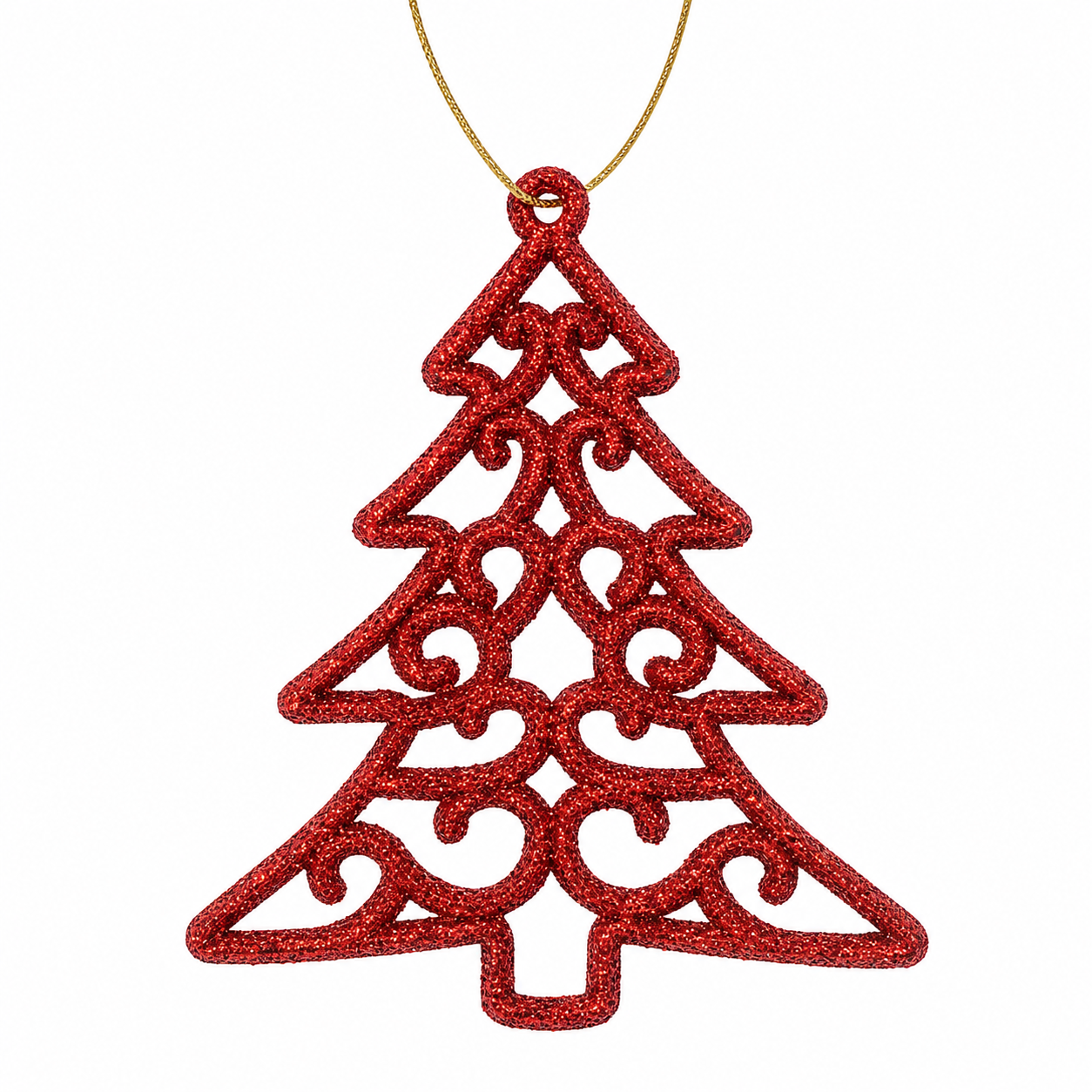 Sparkling Vibrant Red Glitter Filigree Christmas Tree Ornament