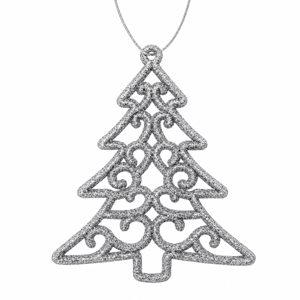 Sparkling Classic Silver Glitter Filigree Christmas Tree Ornament