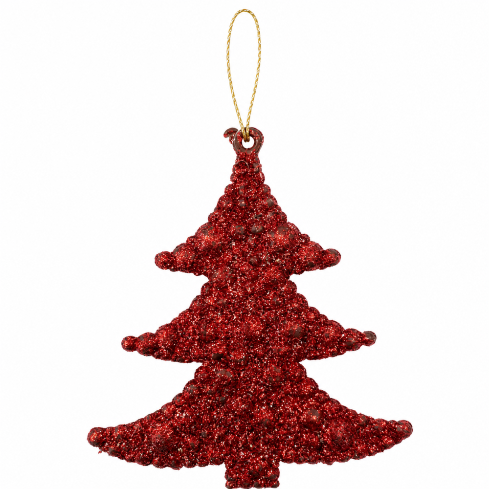 Sparkling Vibrant Red Glitter Textured Christmas Tree Ornament