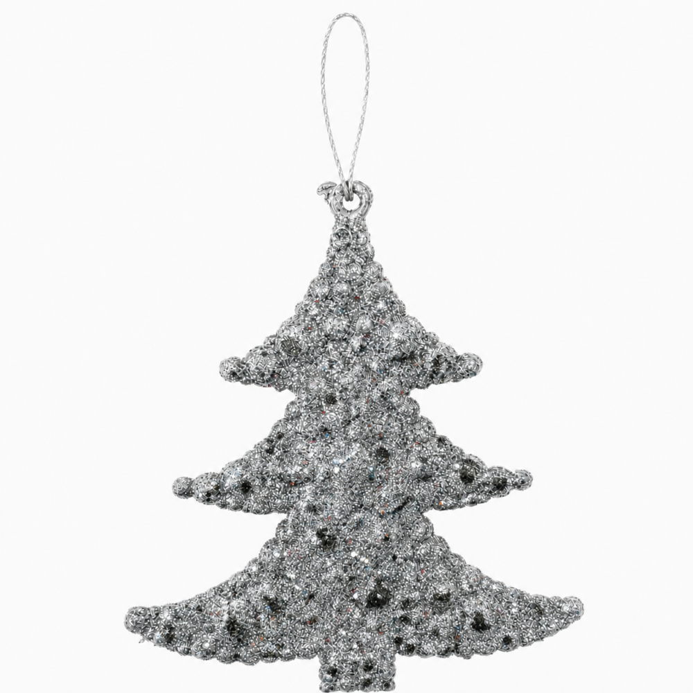Sparkling Classic Silver Glitter Textured Christmas Tree Ornament