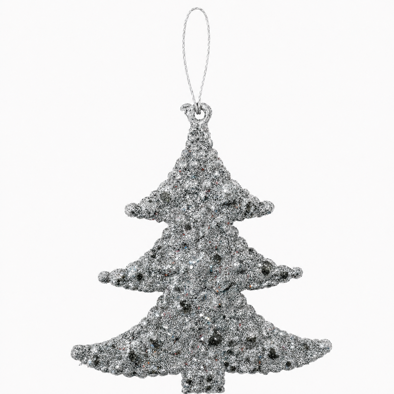 Sparkling Classic Silver Glitter Textured Christmas Tree Ornament