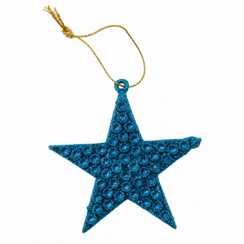 Sparkling Royal Blue Glitter Textured Star Christmas Ornament