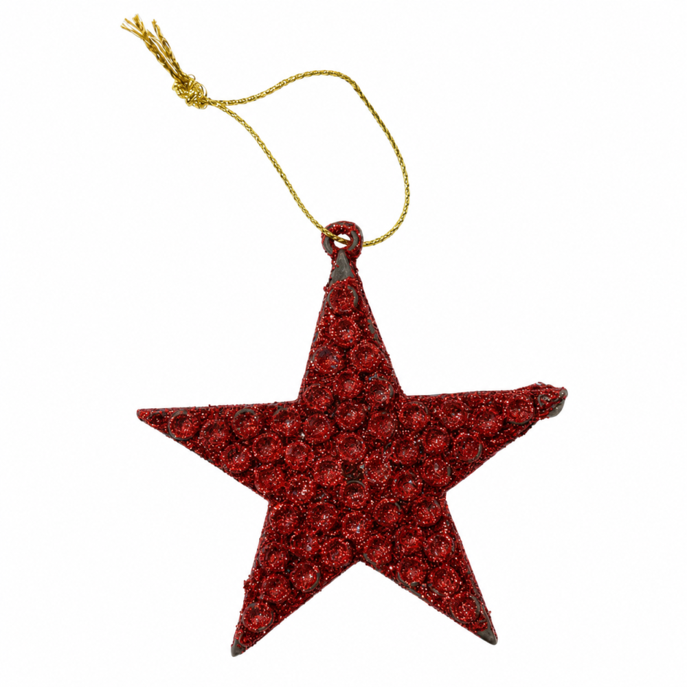 Sparkling Vibrant Red Glitter Textured Star Christmas Ornament
