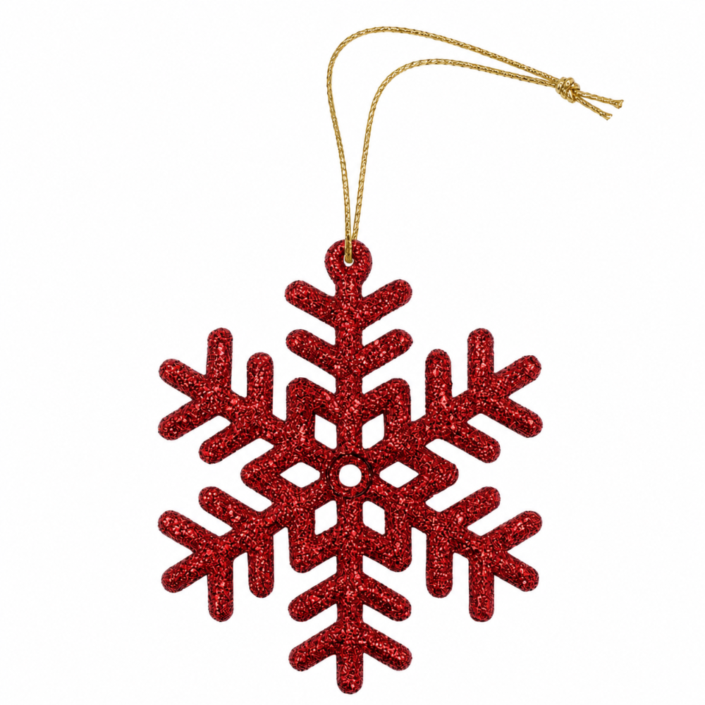 Sparkling Vibrant Red Glitter Textured Snowflake Christmas Ornament