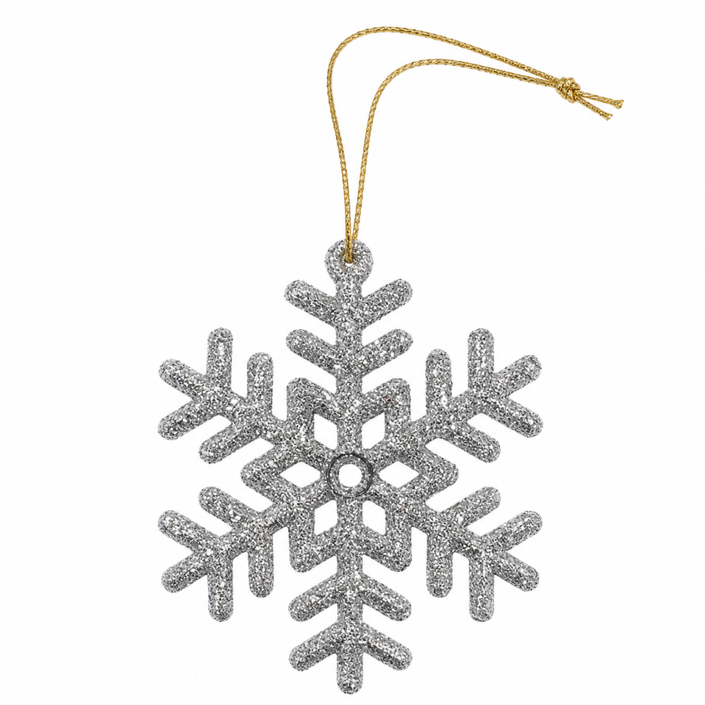 Sparkling Classic Silver Glitter Textured Snowflake Christmas Ornament