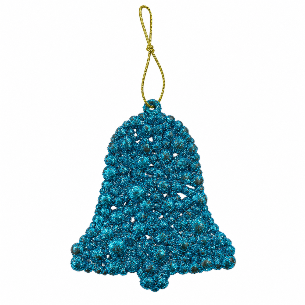 Sparkling Royal Blue Glitter Textured Bell Christmas Ornament