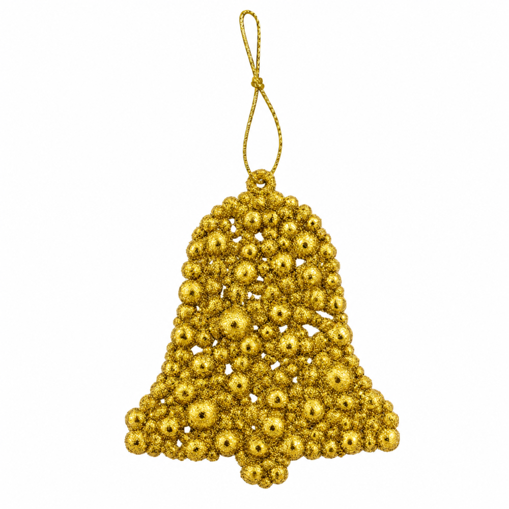 Sparkling Gold Glitter Textured Bell Christmas Ornament