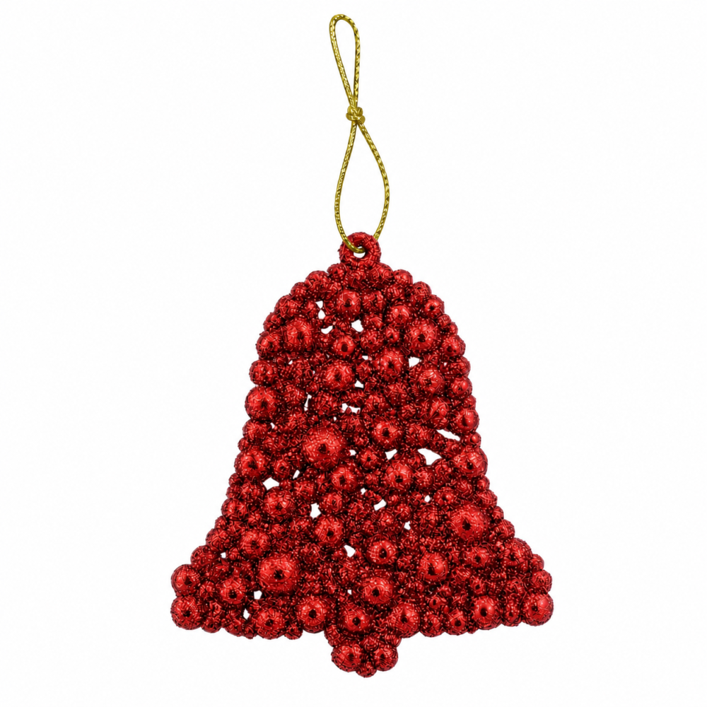Sparkling Vibrant Red Glitter Textured Bell Christmas Ornament