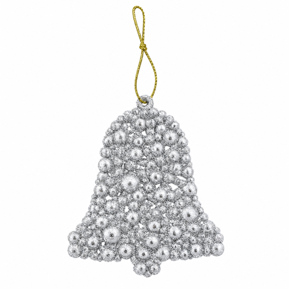 Sparkling Classic Silver Glitter Textured Bell Christmas Ornament