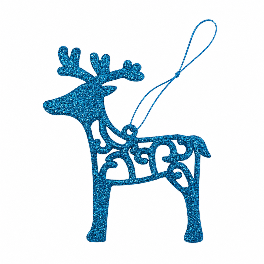 Sparkling Royal Blue Glitter Filigree Reindeer Christmas Ornament