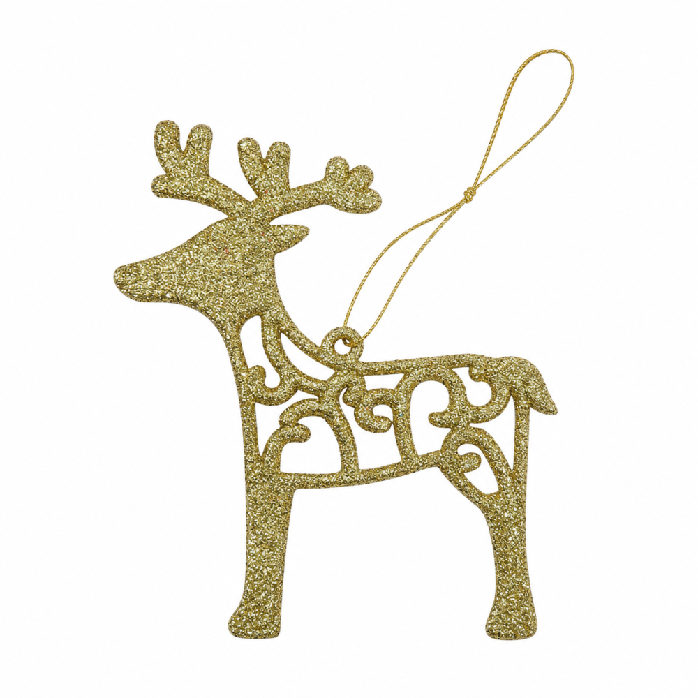 Sparkling Gold Glitter Filigree Reindeer Christmas Ornament