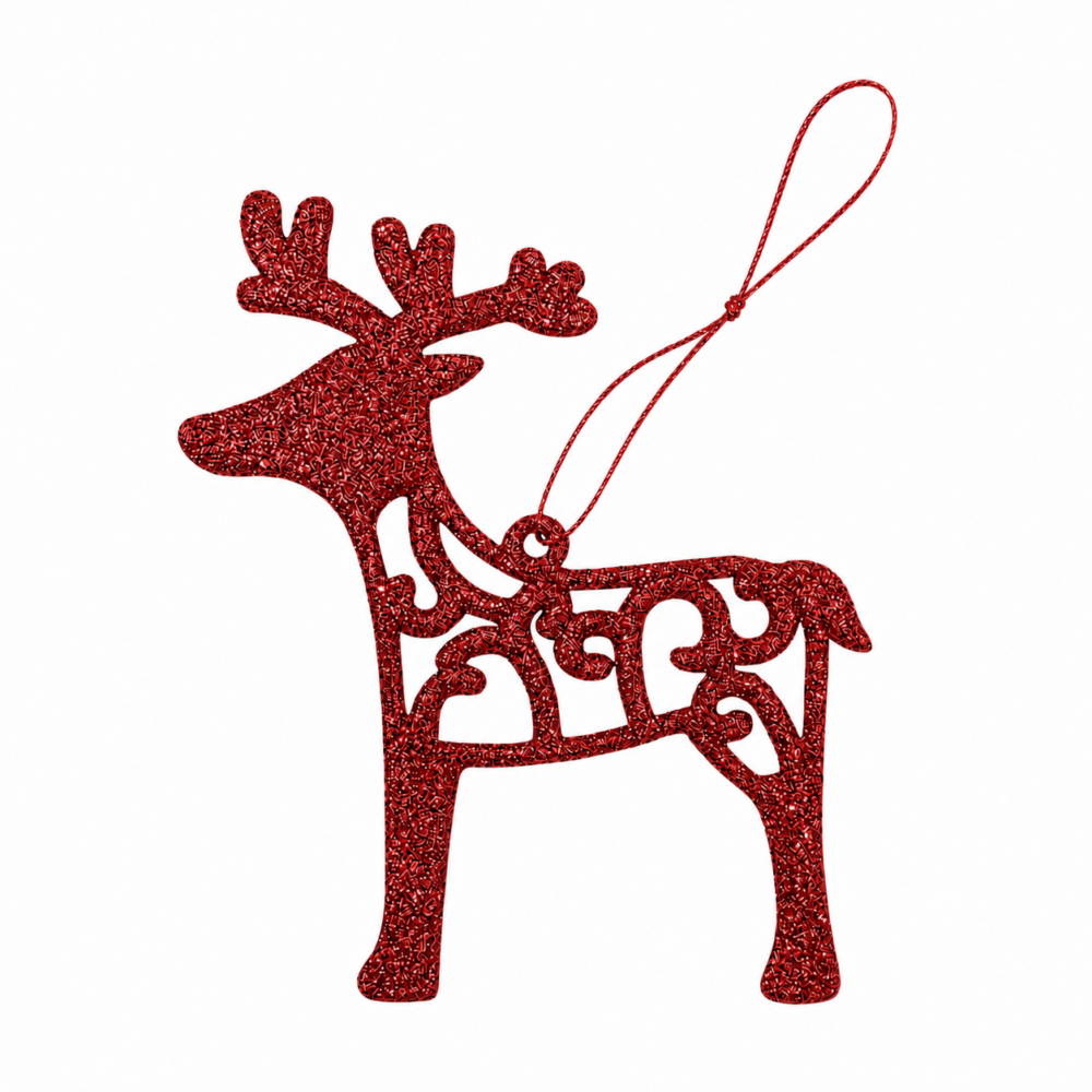 Sparkling Vibrant Red Glitter Filigree Reindeer Christmas Ornament