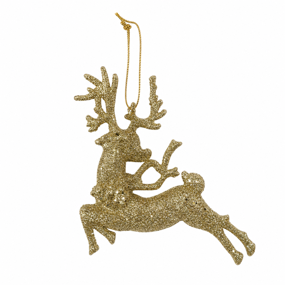 Sparkling Gold Glitter Prancing Reindeer Christmas Ornament