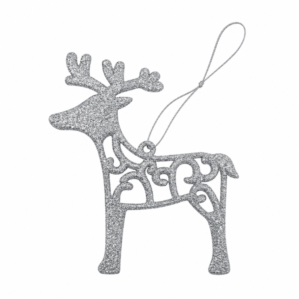 Sparkling Classic Silver Glitter Filigree Reindeer Christmas Ornament